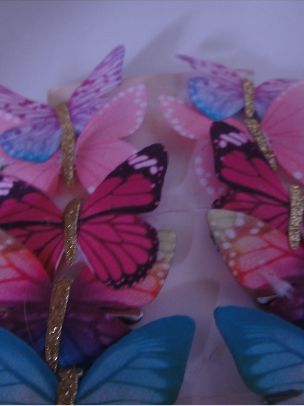 Pink & Blue Butterfly Hair Clips with Gold Accent